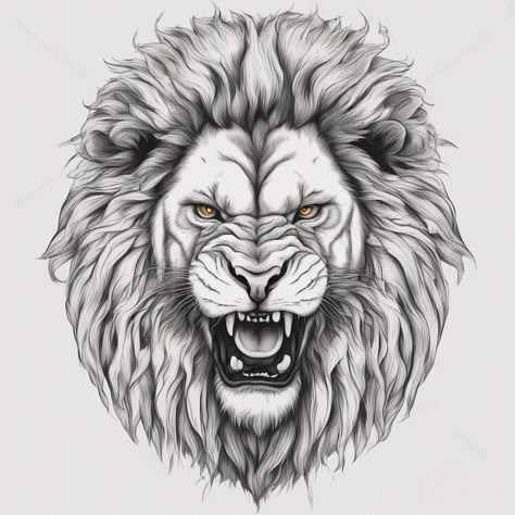 Lion Angry Face, Lion Face Black And White, Angry Lion Tattoo Design, Lion Face Sketch, Angry Lion Tattoo, Lion Face Tattoo, Roaring Lion Drawing, Lion Template, Lion Head Drawing