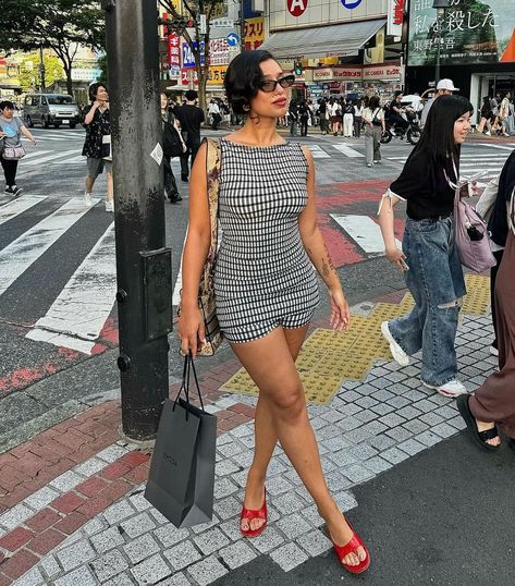 Raye in Japan wearing our Cindy Sporty Dress in Humbug. Japan Outfit Summer, Peachy Den, Japan Outfits, Sporty Dress, Paris Outfits, Fire Fits, Vacation Outfits, Dress Accessories, Diy Clothes