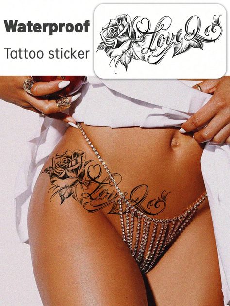 1pc Sexy Rose, Love Letter Temporary Tattoo, Flower Print Waist Waterproof Tattoo Stickers For Men And Women Body ArtI discovered amazing products on SHEIN.com, come check them out! Waist Rose Tattoo, Hip Name Tattoos Women, Waist Tattoo, Waist Tattoos, Hip Tattoos, Rose Love, Women Body, Name Tattoo, Hip Tattoo