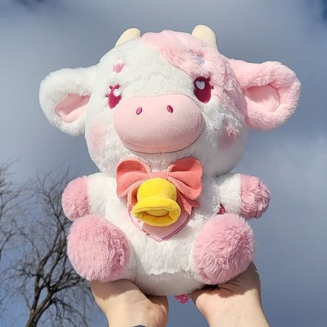 Strawberry Cow Plush, Cow Plush, Strawberry Cow, Kawaii Plush, Kawaii Plushies, Cute Stuffed Animals, Cute Cows, Cute Animal Pictures, Cute Plush