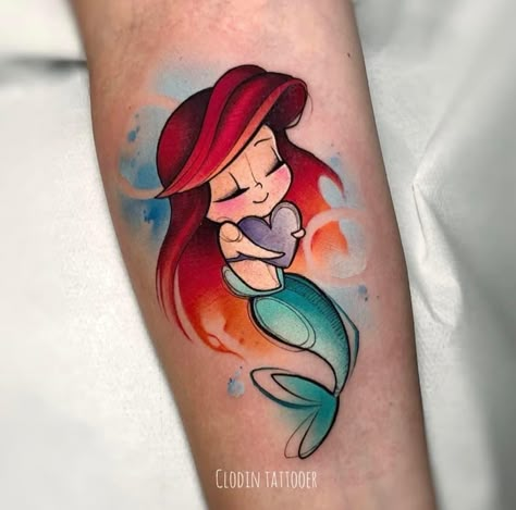 Ariel Tattoo, Disney Inspired Tattoos, Snow Tattoo, Disney Sleeve Tattoos, Colour Tattoo For Women, Mermaid Tattoo Designs, Cross Tattoos For Women, Mommy Tattoos, Tatuaje A Color