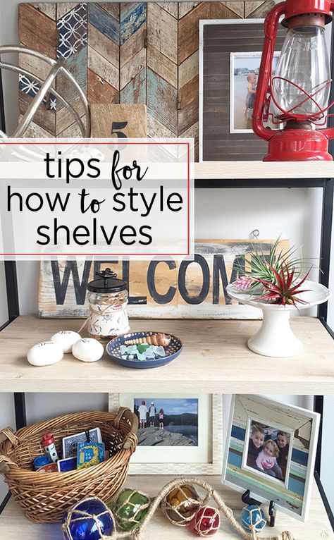 How To Style Shelves - great tips for decorating shelves! Lots of clever ideas for styling shelves like a pro. Article includes step by step instructions and step photos! Styling A Shelf, Frame Story, Style Shelves, Pictures Frames, Styling Shelves, Nick Nacks, Decorating Bookshelves, Display Shelving, Shelving Ideas