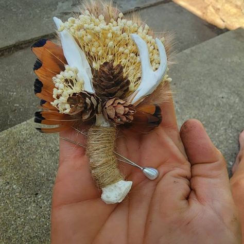 Antler Boutonniere W/ Dried Babysbreath and Pampas Grass, Buttonhole, Lapel, Twine, Faux, Resin, Pin-on, Corsage, Taxidermy - Etsy Antler Boutonniere, Fishing Boutonniere, Boutonniere White, Feather Boutonniere, White Boutonniere, Corsage Prom, Pheasant Feathers, Turkey Feathers, Corsage Wedding