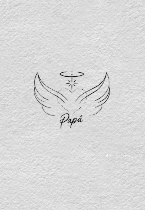 Tribute Tattoos In Memory Of Grandpa, Memorial Tattoo Designs For Dad, Tattoo For Past Loved Ones, Tattoos For Papa, Dad In Heaven Tattoo, Papa Tattoo In Memory Of, Tattoo For Grandpa Passing, Angel Wings Tattoo Placement, Tattoo For Dad Passing