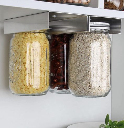 mason jar storage #storage #kitchenideas #kitchengadgets #kitchenstorageideas Mason Jar Organizer, Under Cabinet Shelf, Canning Jar Storage, Glass Jars Kitchen, Mason Jar Holder, Mason Jar Organization, Mason Jar Storage, Cabinet Shelf, Mason Jar Meals