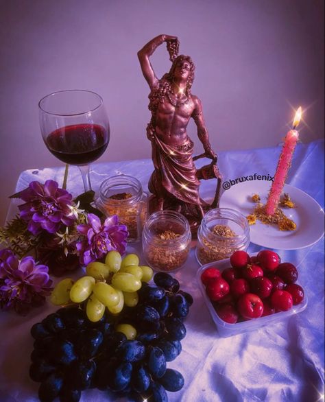 Working With Dionysus, Dionysus Altar Ideas, Dionysus Worship, Cult Of Dionysus Aesthetic, Dionysus Altar, Dionysus And Ariadne, Greek Pagan, Cult Of Dionysus, Dionysus Art