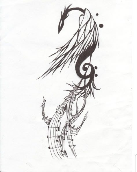 Tail Tattoo, Grey Ink Tattoos, Symbols Of Strength Tattoos, Phoenix Dragon, Music Notes Tattoo, Tattoo Dragon, Phoenix Tattoo Design, Music Tattoo Designs, Note Tattoo