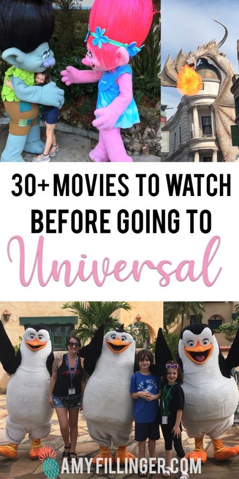 Are you planning a Universal vacation? Here are more than 30 movies to watch before going to Universal. Universal Studios is a movie-based theme park, so it makes sense to get familiar with some of the movies before you go! #universaltravelagent #floridatravelagent #orlandotravelagent #universalvacation #universalstudios #universaltraveltips #universalorlando #universalmoviestowatch Universal Studios Characters, Universal Studios Orlando Harry Potter, Best Movies To Watch, Universal Studios Orlando Trip, Universal Studios Outfit, Orlando Trip, Universal Vacation, Fantastic Beasts Movie, The Simpsons Movie