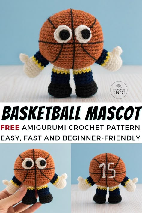 Basketball Keychain Diy, Crochet Basketball, Amigurumi Ball, Basketball Mascot, Amigurumi Bee, Easy Amigurumi Pattern, Basketball Accessories, Easy Amigurumi, Diy Crochet Doll