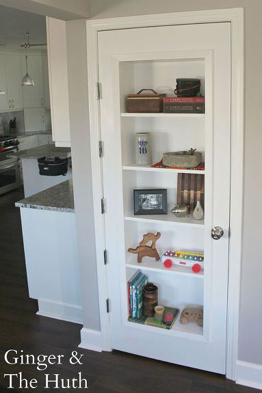 We decided to make our downstairs closet into a bookshelf door. I've seen these around on pinterest, and was excited when we finally decided to pull the trigger on this project. This particular closet is really long and narrow, which is a good fit for a book shelf door, since the shelving takes away space in your actual closet. We bought a solid core door and used a circular saw and jig saw to cut the door out. We decided to make the shelves depth approximately 8"(this includes… Diy Bookshelf Closet, Diy Bookshelf Door, Door Stopper Diy, Bookshelf Closet, Diy Concrete Counter, Faux Brick Backsplash, Bookshelf Door, Faux Brick Panels, Diy Bookshelf