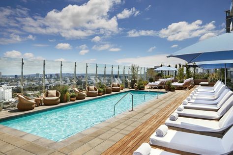 The high-end eco brand lands on the West Coast. Pool Goals, Pool Australia, Pool Rooftop, Los Angeles Rooftop, New York Rooftop, Best Pools, Hollywood Hotel, Rooftop Design, Rooftop Terrace Design