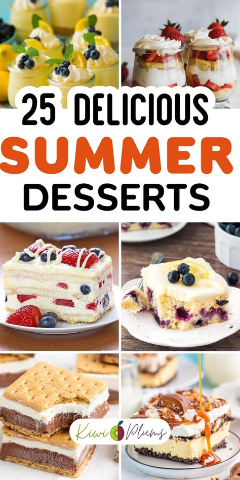 Indulge in refreshing summer desserts that will delight a crowd! These delicious and healthy summer desserts are perfect for hot days. From fruity popsicles to frozen cakes, these no-bake recipes will satisfy your sweet tooth. Try our delicious lemon desserts and tropical desserts, or opt for watermelon and berry desserts. With these summer pie recipes, you'll have a slice of heaven on your plate. Don't miss out on these irresistible summer treats & desserts! Best Summer Dessert Recipes, Summer Time Desserts, Fun Summer Desserts, Summer Sweet Treats, Exquisite Desserts, Summer Party Desserts, Frozen Smores, Fruit Popsicle Recipes, Light Summer Desserts