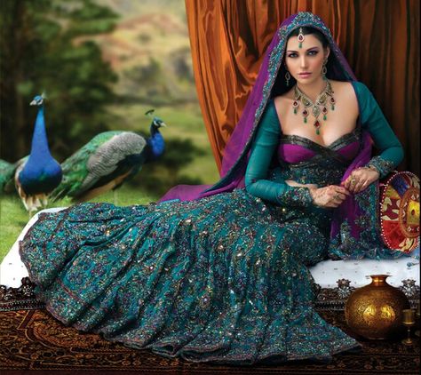 peacock-bridal-chaniya-choli-lehenga Bridal Chaniya Choli, Peacock Lehenga, Peacock Colors, Peacock Dress, Peacock Wedding, Peacock Color, Patiala Salwar, Bridal Lehengas, Mode Boho