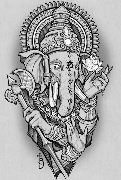 Ganesha Tattoo Design For Men, Graphic Tattoo Ideas, Hindu God Tattoo, Ganesha Art Sketch, Hindu Mythology Tattoo, Ganesha Tattoo Sleeve, Buda Tattoo, Arte Ganesha, Kali Tattoo