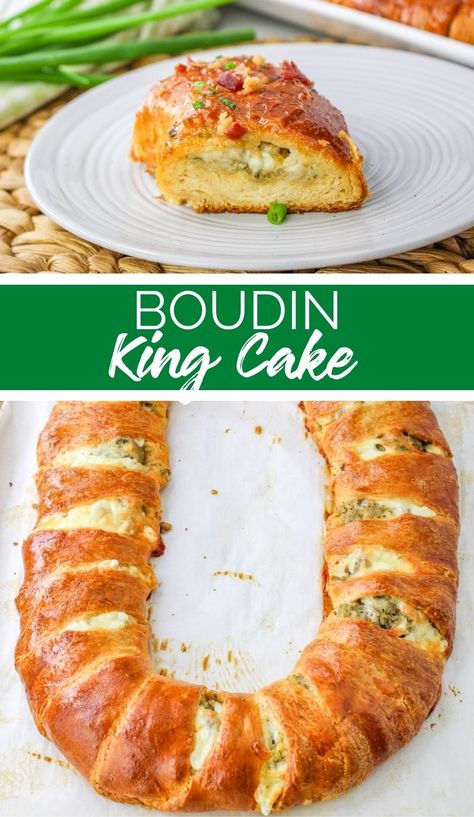 King Cake Egg Rolls, How To Make King Cake, Boudin King Cake Recipe Crescent Rolls, Boudin Recipe Meals, King Cake Recipe Traditional, Boudin Recipes, Boudin King Cake, Mardi Gras Recipe, Boudain Recipes