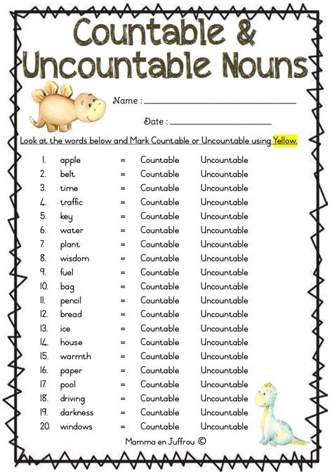 Uncountable And Countable Noun Worksheet, Countable And Uncountable Nouns Exercise, Countable And Uncountable Nouns Activity, Countable Uncountable Nouns Worksheets, Countable And Uncountable Worksheet, Uncountable Nouns Worksheets, Adult Worksheets, Countable Uncountable Nouns, Nouns For Kids