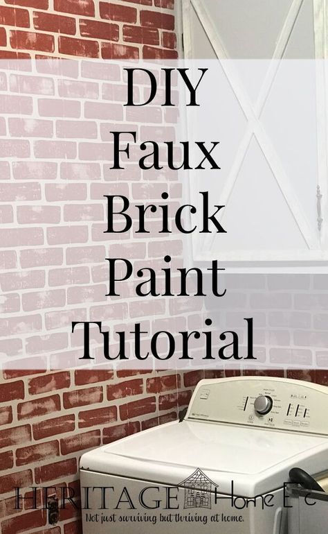 I absolutely adore our brick Farmhouse. Bringing the brick inside was a priority. So I came up with a DIY Faux Brick Paint technique to use to bring some of the outside in. Read on for the full tutorial.When I first moved into this home with my hubby, it was still stuck in the 1970’s. He inherited this home from his grandparents, so it’s not only been in the family for years, but the design has been too. I’m sure it was high-end back then. Patterned wallpaper, shag… How To Paint Faux Brick Wall, How To Paint Faux Brick, Faux Brick Painting, Salon Wall Ideas, Painting Faux Brick, Painted Faux Brick Wall, Laundry Room Walls, Brick Stencil, Wood Stove Surround