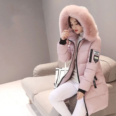 Women's Puffer Jacket Long with Pockets Slim Fit Fur Collar Coat powder Bean Green White Black Gray Classic Style Christmas Winter Zipper Hoodie Regular Fit M L XL XXL XXXL / Daily / Windproof 2023 - US $39.99 Parker Jacket, Long Hooded Jacket, Winter Coat Parka, Fur Collar Jacket, Fur Hood Jacket, Parka Women, Long Coat Women, Slim Fit Jackets, Women Overcoat