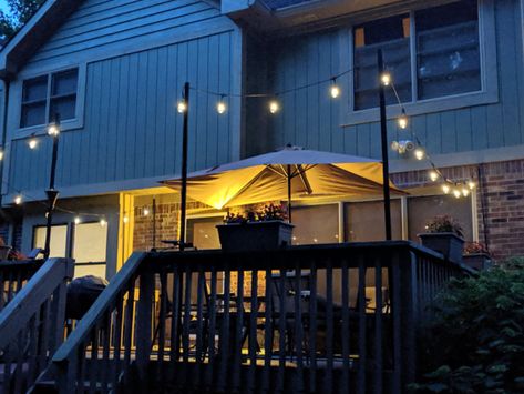 Porch String Lights, Deck String Lights, Edison Bulb String Lights, Diy Steps, Garden Sanctuary, Diy String Lights, Hanging String Lights, Hot Tub Deck, Patio String Lights