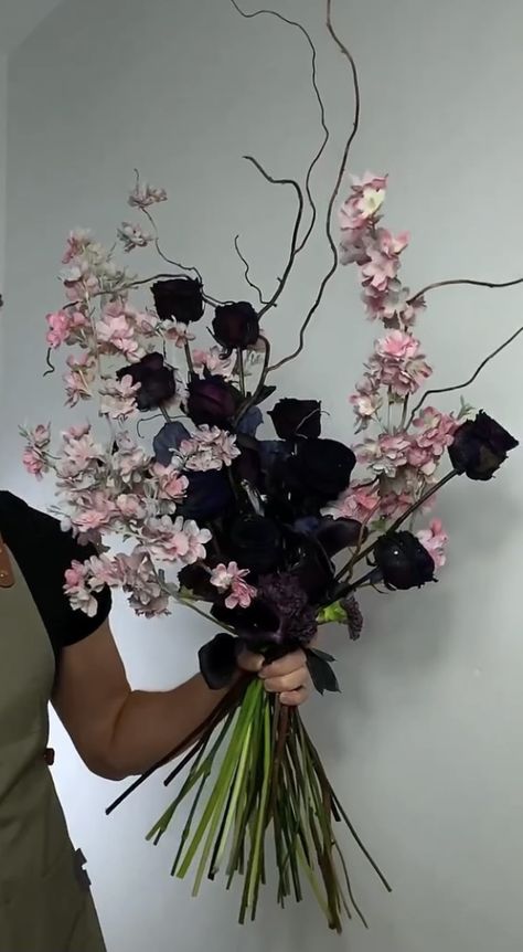 Cherry Blossoms Bouquet, Goth Bouquet Wedding, Cherry Blossom Bouquet Wedding, Goth Flower Bouquet, Fall Gothic Wedding, Goth Bouquet, Gothic Bouquet, Cherry Blossom Bouquet, No Wedding