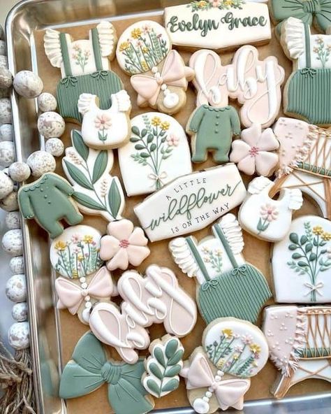 baby shower cookies Wildflower Baby Girl Shower Ideas, Rustic Baby Girl Shower Ideas, Girl Baby Shower Cookies Decorated, Girl Theme Baby Shower Ideas, Boho Baby Girl Shower Ideas, Wildflower Baby Shower Cookies, Wildflower Baby Shower Ideas, Wild Flower Baby Shower Ideas, March Baby Shower Ideas