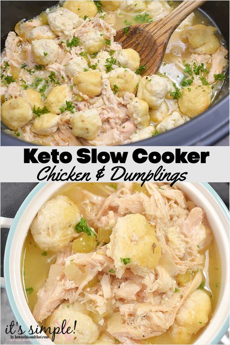 Slow Cooker Chicken and Dumplings, EASY Keto Recipe Keto Family Meals Crock Pot, Best Low Carb Crock Pot Recipes, Keto Chicken Dumplings Crockpot, Keto Chicken And Dumplings Crock Pot, Easy Keto Chicken Soup Recipes, Easy Crockpot Keto Meals, Keto Crockpot Dump Recipes, Low Carb Chicken And Dumplings Crockpot, Greek Yogurt Chicken And Dumplings