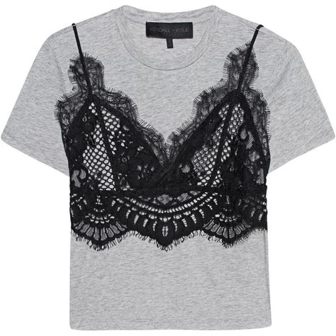 Kendall + Kylie Lace Cami Heather Grey // Cotton t-shirt with attached... (56 KWD) ❤ liked on Polyvore featuring tops, t-shirts, america shirts, star t shirt, short t shirt, heather grey t shirt and lace shirt Color Block Blouse, Lace Tshirt, Trendy Fashion Tops, Short T Shirt, Lace Camisole, Layering Outfits, Casual Chic Outfit, Lace Cami, Lace Crop Tops