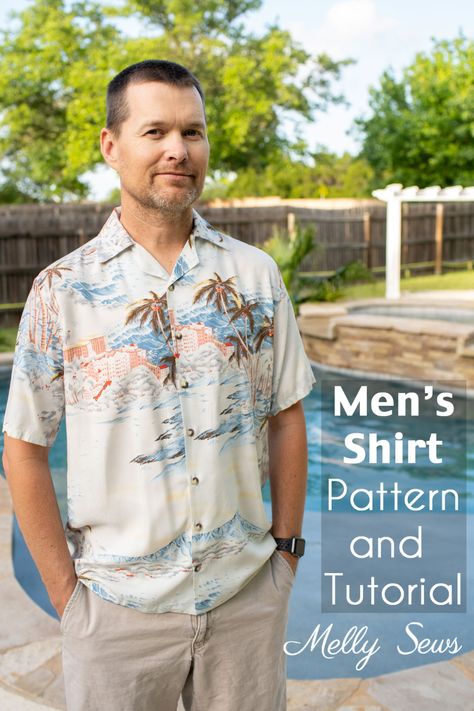 Men's Shirt Pattern and Tutorial - Melly Sews Men’s Shirt Pattern Free, How To Sew A Mens Button Up Shirt, Men’s Shirt Sewing Pattern, Men’s Button Up Shirt Pattern, Button Up Shirt Sewing Pattern Free, Diy Men’s Clothes, Men’s Shirt Pattern, Free Pdf Sewing Patterns Men, Men’s Clothes Sewing Patterns