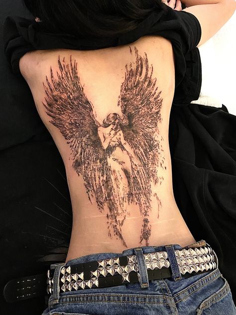 Backpiece Tattoo, Funky Tattoos, Sigil Tattoo, Cute Tats, 4 Tattoo, Back Tattoo Women, Angel Tattoo, Dream Tattoos, Back Tattoos