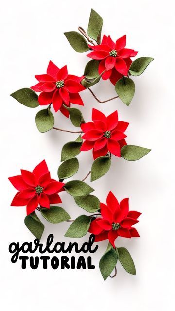 Felt Pointsetta Diy, Felt Christmas Flower, Felt Poinsettia Diy, Christmas Felt Flowers, Diy Felt Garland Christmas, Christmas Flowers Diy, Diy Felt Garland, Felt Flower Garland, Felt Accessories