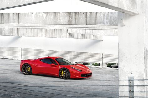 Stunning Red Ferrari 458 Sits On Brixton Forged Wheels with Yellow Brake Calipers Red Ferrari, Ferrari 458 Italia, Ferrari 488, Forged Wheels, Ferrari 458, Red Car, Brake Calipers, Calipers, Aluminium Alloy