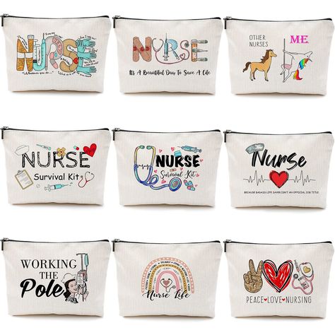 PRICES MAY VARY. Nurses Theme Bag: these nurse makeup bags are colorfully printed with nurse themed patterns, which make them cute Christmas gifts for nurse birthday, nurse appreciation, nurse retirement, nurse preceptor gift, thank you gift, retired nurse gift, Mother's Day nurse gift and more What You Will Get: you will receive 9 pieces of travel toiletry bag for nurses, enough quantity and patterns to meet your daily requirement of using, replacing and sharing, suitable for your nursing frien Thank You Nurse Gifts, Nurse Retirement Gifts, Nurse Birthday, Nurse Practitioner Gifts, Thank You Nurses, Christmas Gifts For Nurses, Nurses Week Gifts, Nursing Accessories, Nurse Appreciation Gifts