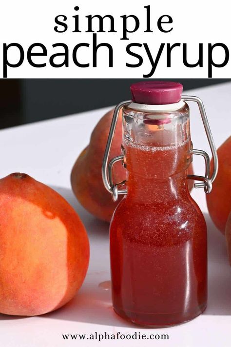 How to make peach syrup - a summery peach simple syrup recipe with just 2 base ingredients and several flavor variations, perfect for peach iced tea, lemonade, cocktails, and drizzling over pancakes, waffles, and ice cream! Fruit Syrup Recipe, Peach Simple Syrup, Simple Syrups, Iced Tea Cocktails, Fruit Syrup, Frozen Peaches, Peach Syrup, Simple Syrup Recipes, Peach Ice Tea