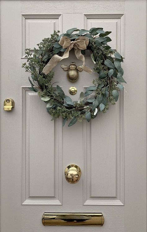 Grey & Gold Composite Door with wreath Timber Front Door, Victorian Front Doors, Cottage Front Doors, Front Door Inspiration, Front Door Styles, Beautiful Front Doors, Front Door Makeover, Cottage Door, Door Paint Colors