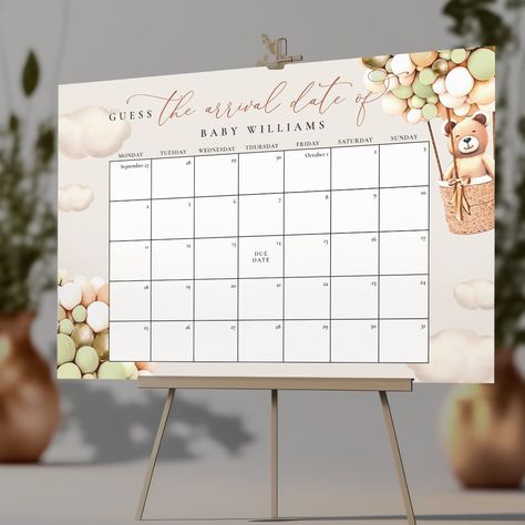 Guess The Due Date Calendar Green Gold Foam Board - cute teddy bear posters Guess The Due Date Calendar, Guess The Date, Guess The Due Date, Due Date Calendar, Baby Shower Items, We Can Bearly Wait, Calendar Poster, Bearly Wait, Gold Baby Showers