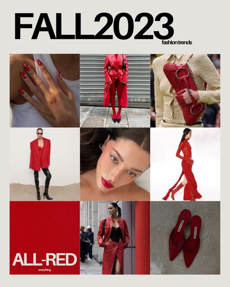 FALL 2023 Fashion Trend: All Red Everything Red Trend 2023, Red Everything, Everything Fall, Fall 2023 Fashion, Styles Clothing, Trends 2025, Red Makeup, Trend 2024, Bag Shoes