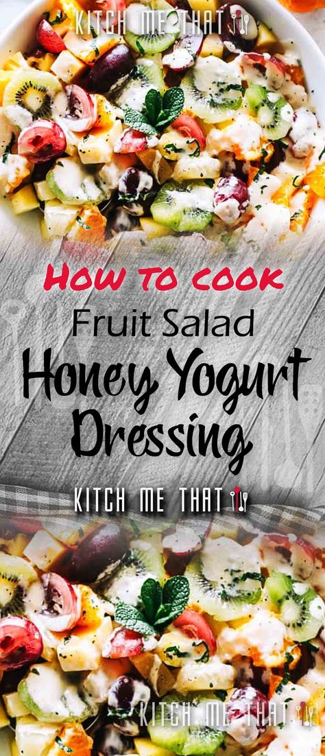 Fruit Salad with Honey Yogurt Dressing||Featured ** GET FULL WRITTEN RECIPE ** Honey Yogurt Dressing, Fruit Salad With Honey, Fruit Dressing, Fruit Salad With Yogurt, Sweet Dressing, Best Fruit Salad, Fruit Salad Easy, Honey Yogurt, Yogurt Dressing