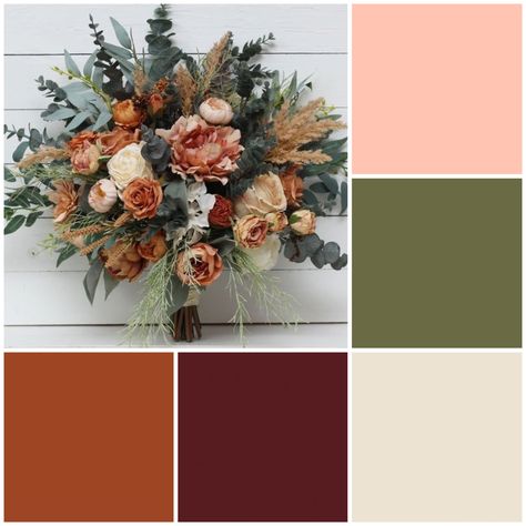 Rust Orange Burgundy Wedding, Green And Cinnamon Wedding, Hunter Green Terracotta Wedding, Save Green And Burnt Orange Wedding, Maroon Wedding Inspiration, Rust Maroon Color Palette, Sage Peach Orange Wedding, Burnt Orange Maroon Green Wedding, Terracotta Maroon Wedding