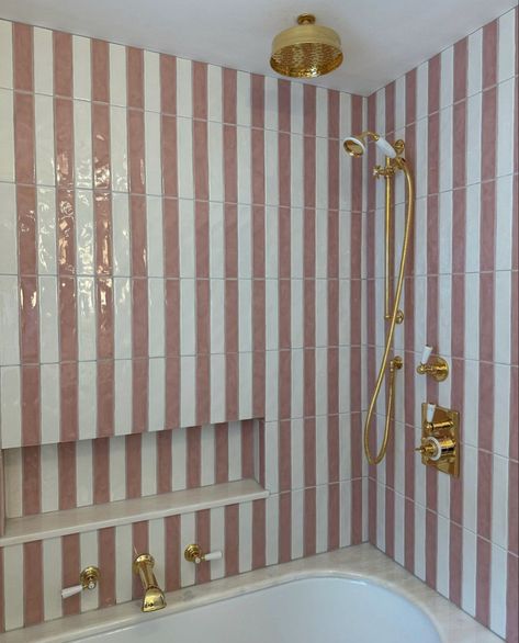 Bert And May Tiles, Striped Bathroom, Bathroom 2024, Striped Tile, Kitchen Details, Bathroom Design Inspiration, Girls Bathroom, Bathroom Inspo, Barbie Dream House