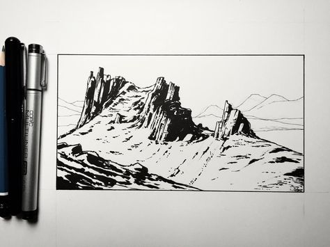 Brush Pen Landscape, Pen Landscape, Landscape Study, Brush Pen Art, Quick Sketches, The Black Forest, The Isle Of Skye, Brush Drawing, Ink Brush