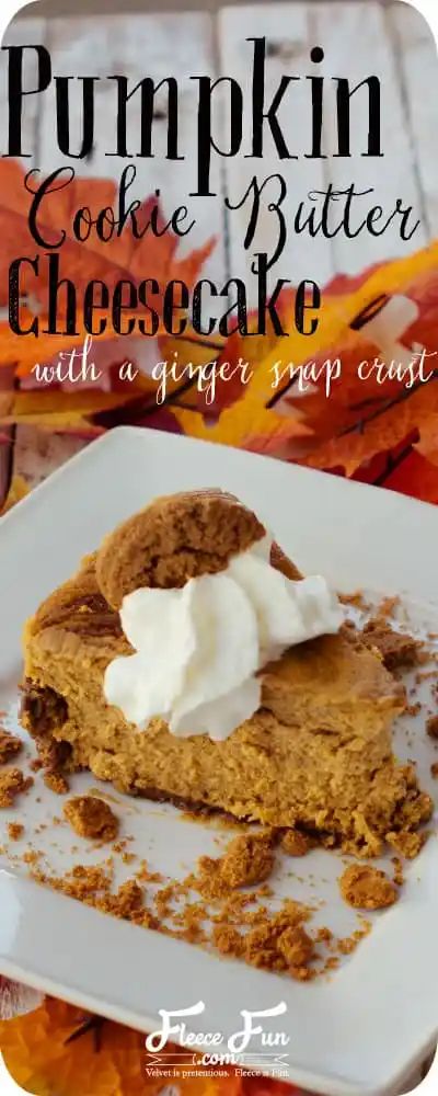 Pumpkin Cookie Butter Cheesecake ♥ Fleece Fun Ginger Snap Crust, Cookie Butter Cheesecake, Cheescake Recipe, Friendsgiving Ideas, Gingersnap Crust, Pumpkin Eater, Pumpkin Cookie, Holidays Ideas, Pumpkin Recipe