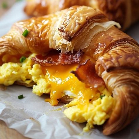 Bacon Egg and Cheese Croissant Bacon Egg And Cheese Croissant, Egg And Cheese Croissant, Croissant Breakfast Sandwich, Sweet Chili Sauce Recipe, Bacon Pie, Egg And Cheese Sandwich, Croissant Sandwich, Cheese Croissant, Croissant Breakfast