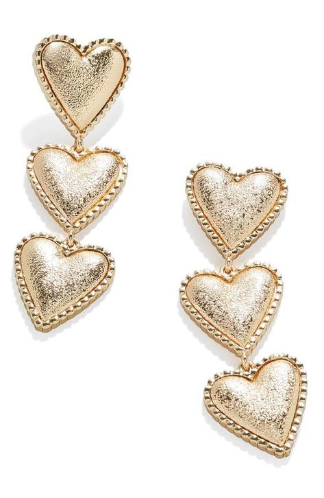 Earring Collection, Drop Design, Heart Drop Earrings, Diy Kits Gift, Earrings In Gold, Beaded Trim, Heart Studs, Drops Design, Jewelry Inspo