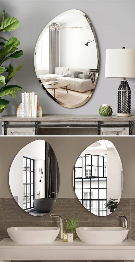 Frameless mirrors are stylish and sleek yet do not look extravagant. Straightforward décor like a frameless mirror can change your space drastically and adding décor to your home. A beveled edge is a decorative feature of frameless mirror, which makes a frameless mirror look sleek. The beveled edges can also act as prisms that reflect vivid colors. Leaning Against Wall, Mirror For Bedroom, Stone Mirror, Modern Mirror Wall, Mirror Hanging, Frameless Mirror, Window Mirror, Mirror With Shelf, Bedroom Mirror