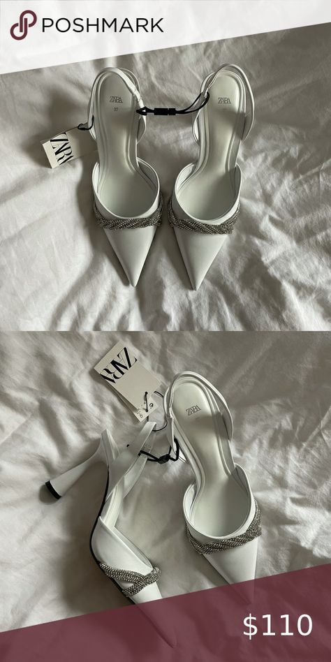 White Zara heels Zara White Heels, Zara Heels 2024, Zara Heels 2023, Zara Heels Outfit, Graduation Heels, Zara Pumps, Zara Shoes Heels, Fancy Heels, Pretty Heels