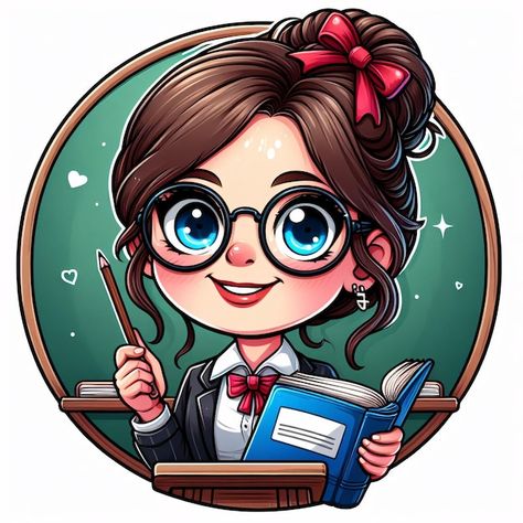 Teacher Cute Cartoon, Pen Sleeve Template, Teachers Cartoon Images, Teacher Illustration Character, Cartoon Teacher Images, Cute Teacher Cartoon, Chibi Teacher, Teacher Cartoon Character, Teachers Cartoon