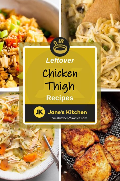 leftover chicken thigh recipes collage Healthy Recipes For Leftover Chicken, Leftover Chicken Tenders, Roasted Chicken Leftover Recipes, Shredded Chicken Recipes Healthy, Leftover Grilled Chicken Recipes, Easy Leftover Chicken Recipes, Leftover Bbq Chicken Recipes, Recipe Using Leftover Chicken, Leftover Chicken Recipes Easy