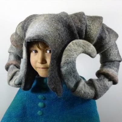 Horns Headdress, Rams Horns, Horn Hat, Rams Horn, Sepang, Felt Hats, Wet Felting, Fantasy Clothing, Felt Art