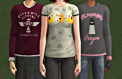 And finally I bring you some Life is Strange-themed tops for TF sims. You get some ingame tops, and some that are game references or fanart! Download here! Meshes included. Life Is Strange Sims 4 Cc, Sims 4 Life Is Strange Cc, Sims 4 Life Is Strange, Max Caulfield, Life Is Strange 3, Sims 4 Anime, Sims Ideas, Crazy Outfits, Cc Sims