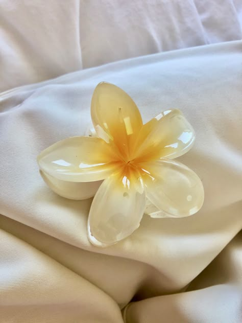 Hair clip,aesthetic flower yellow, summer vibe! Beige color around Flower Claw Clip, Hawaiian Flower, Hair Tips Video, Hair Accessories Clips, New Flower, روتين العناية بالبشرة, Hawaiian Flowers, African Clothing Styles, Flower Accessories